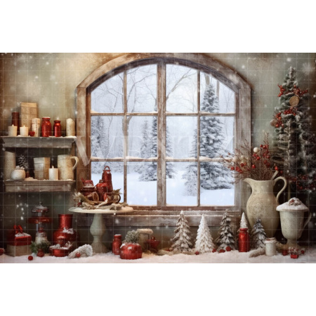 Fabric Photography Background Christmas Window / Backdrop 4333