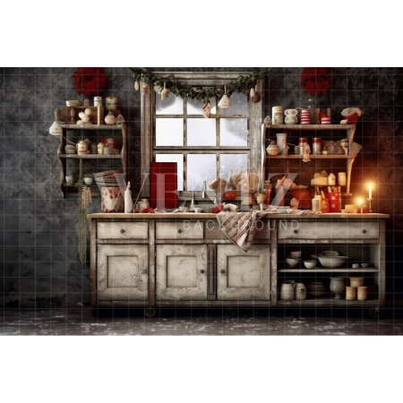 Fabric Photography Background Rustic Christmas Kitchen / Backdrop 4339