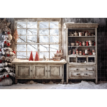 Fabric Photography Background Rustic Christmas Kitchen / Backdrop 4340