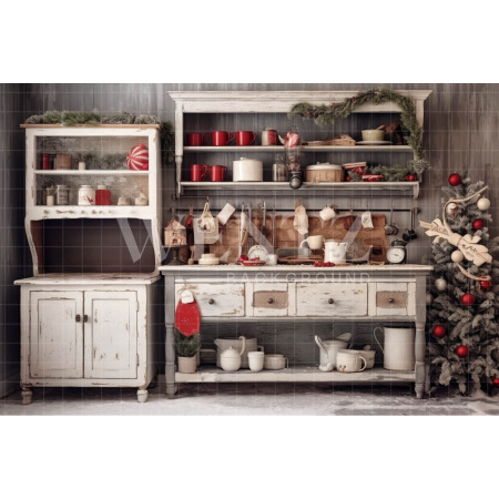 Fabric Photography Background Rustic Christmas Kitchen / Backdrop 4341