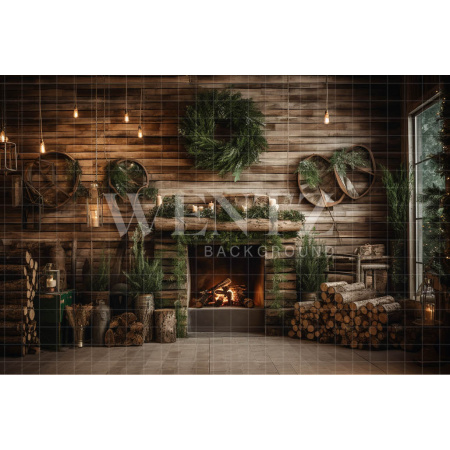 Fabric Photography Background Christmas Set with Fireplace / Backdrop 4344