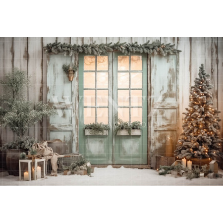 Fabric Photography Background Rustic Christmas Door / Backdrop 4352