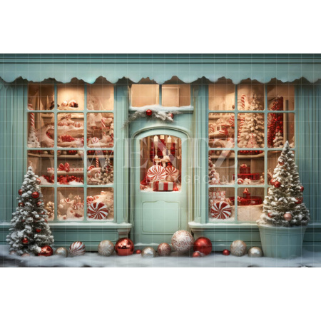 Fabric Photography Background Christmas Candy Shop / Backdrop 4374