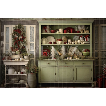 Fabric Photography Background Rustic Christmas Kitchen / Backdrop 4379