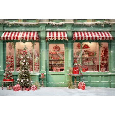 Fabric Photography Background Christmas Candy Shop / Backdrop 4380