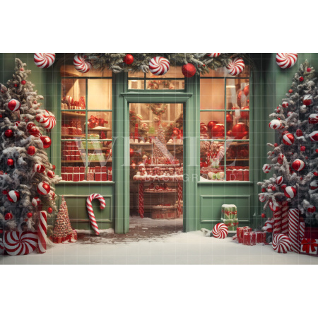 Fabric Photography Background Christmas Candy Shop / Backdrop 4381