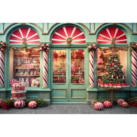 Fabric Photography Background Christmas Candy Shop / Backdrop 4389