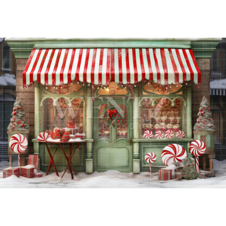 Fabric Photography Background Christmas Candy Shop / Backdrop 4391