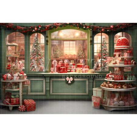 Fabric Photography Background Christmas Candy Shop / Backdrop 4392