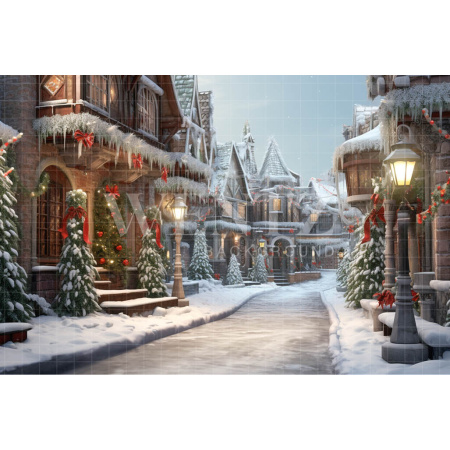 Fabric Photography Background Christmas Village / Backdrop 4397