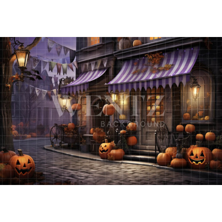 Fabric Photography Background Halloween Village / Backdrop 4513