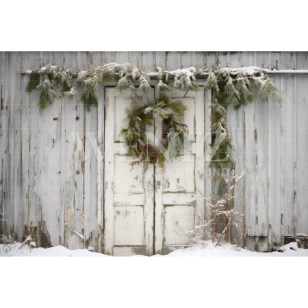 Fabric Photography Background Rustic Christmas Door / Backdrop 4523