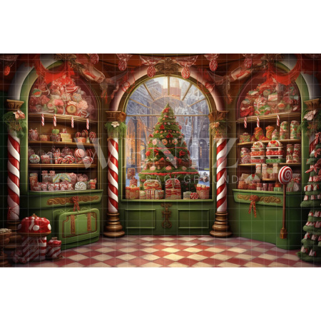 Fabric Photography Background Christmas Candy Shop / Backdrop 4534