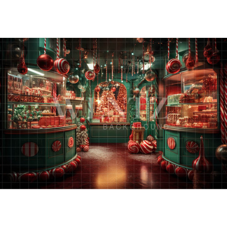 Fabric Photography Background Christmas Candy Shop / Backdrop 4535