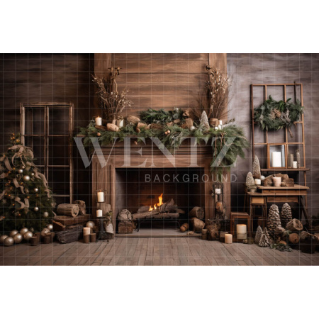 Fabric Photography Background Christmas Fireplace / Backdrop 4547