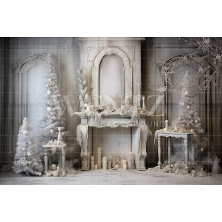 Fabric Photography Background Christmas Fireplace / Backdrop 4548