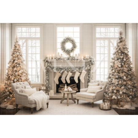 Fabric Photography Background Christmas Fireplace / Backdrop 4549