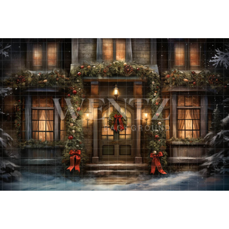 Fabric Photography Background Christmas House Front / Backdrop 4572