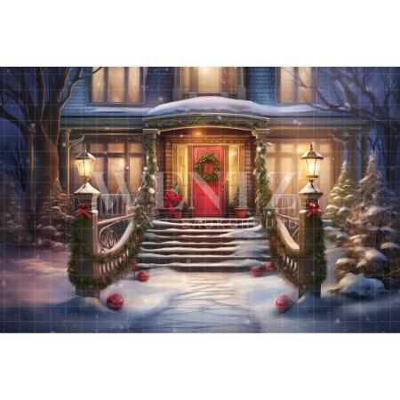 Fabric Photography Background Christmas House Front / Backdrop 4573