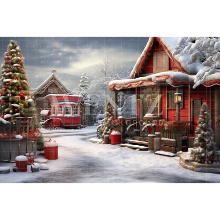 Fabric Photography Background Christmas Village / Backdrop 4577