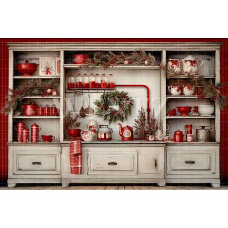 Fabric Photography Background Christmas Kitchen / Backdrop 4582