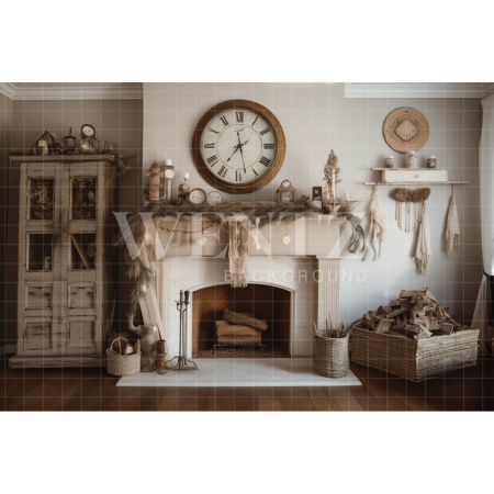 Fabric Photography Background Rustic Room with Fireplace / Backdrop 4589