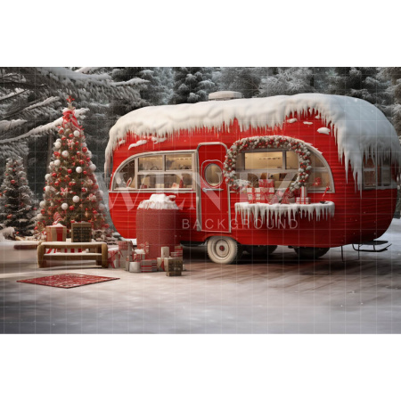 Fabric Photography Background Christmas Trailer / Backdrop 4606