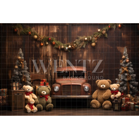 Fabric Photography Background Christmas Set with Teddy Bears / Backdrop 4607