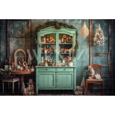 Fabric Photography Background Vintage Christmas Kitchen / Backdrop 4611