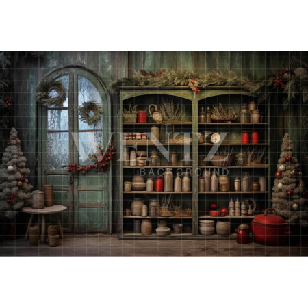 Fabric Photography Background Vintage Christmas Kitchen / Backdrop 4612