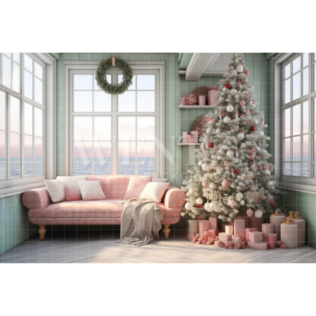 Fabric Photography Background Christmas Room with Sea View / Backdrop 4618