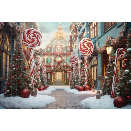 Fabric Photography Background Christmas Candy Village / Backdrop 4622