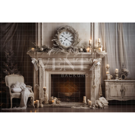 Fabric Photography Background Christmas Fireplace / Backdrop 4633