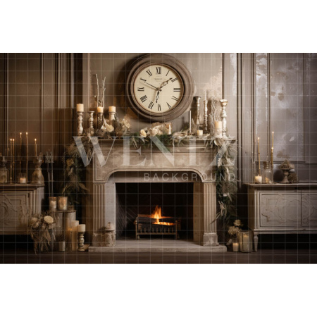 Fabric Photography Background Christmas Fireplace / Backdrop 4634