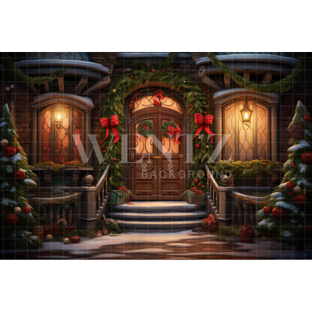 Fabric Photography Background Christmas House Front / Backdrop 4638