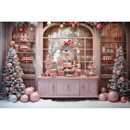 Fabric Photography Background Christmas Pink Shop / Backdrop 4642