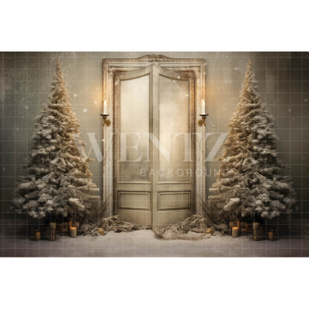 Fabric Photography Background Rustic Christmas Door / Backdrop 4656