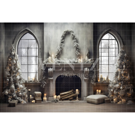 Fabric Photography Background Christmas Fireplace / Backdrop 4657