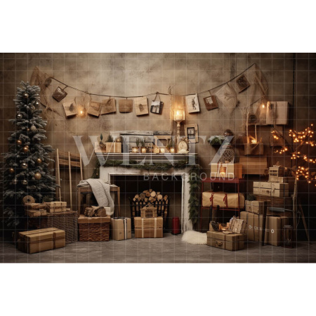 Fabric Photography Background Christmas Fireplace / Backdrop 4658