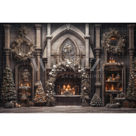 Fabric Photography Background Christmas Fireplace / Backdrop 4659