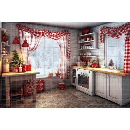 Fabric Photography Background Vintage Christmas Kitchen / Backdrop 4664