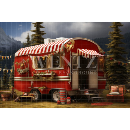 Fabric Photography Background Christmas Trailer / Backdrop 4667