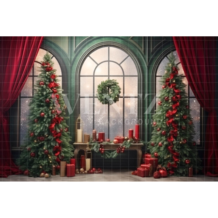 Fabric Photography Background Christmas Room with Window / Backdrop 4673