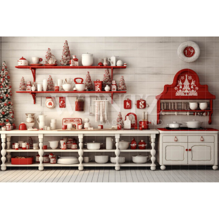 Fabric Photography Background Christmas Kitchen / Backdrop 4680