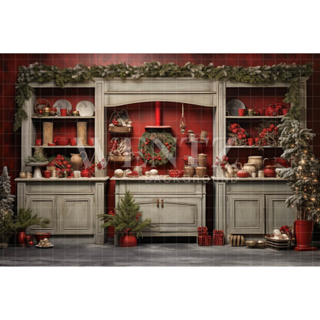 Fabric Photography Background Christmas Kitchen / Backdrop 4681