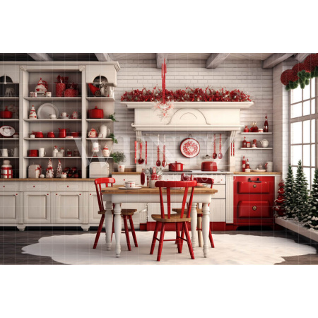 Fabric Photography Background Christmas Kitchen / Backdrop 4682