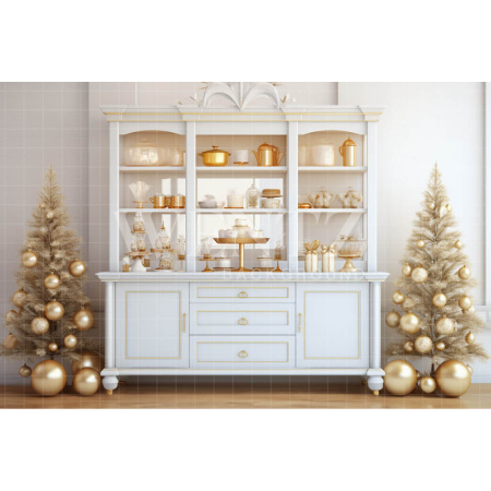 Fabric Photography Background White Christmas Kitchen / Backdrop 4684