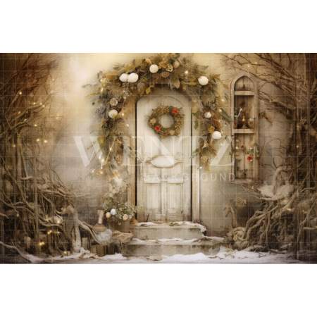 Fabric Photography Background Vintage Christmas Door / Backdrop 4687