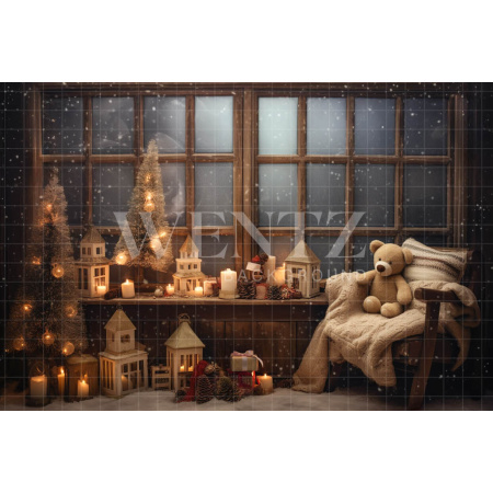 Fabric Photography Background Room with Teddy Bear / Backdrop 4693