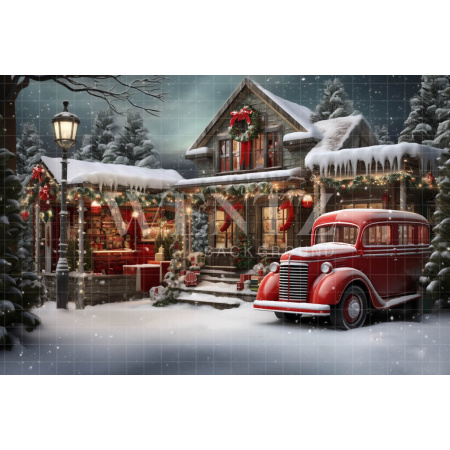 Fabric Photography Background Santa Claus House / Backdrop 4713